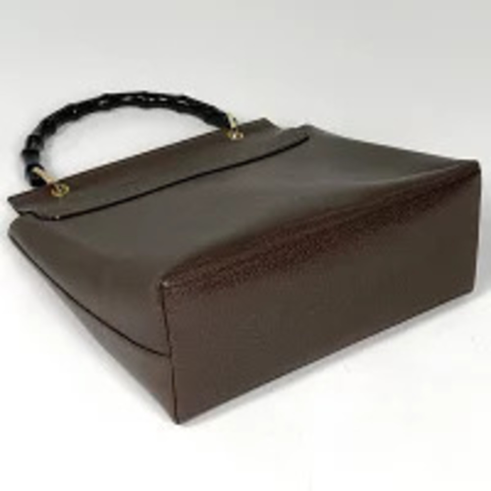 Gucci Tote Brown Bag Leather Handbag 2way Bamboo Black Brown Black